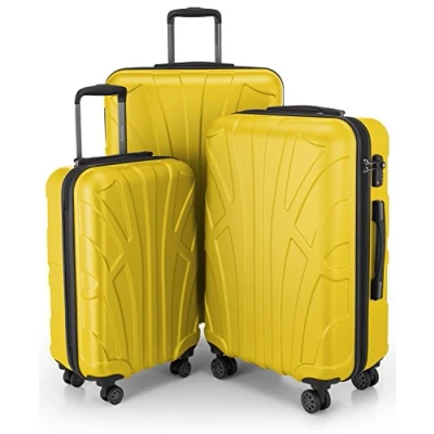 Afbeelding van Suitline 3 delige kofferset Trolley set trolleykoffer Harde koffer Reiskoffer, TSA, 55cm + 66cm 76cm, 100% ABS, mat geel
