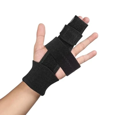 Afbeelding van 2 vinger spalk, verstelbare brace aluminium ondersteuning guard, voor gebroken vingers, artritis, trigger vinger, pijnverlichting, hamer letsel, verstuikingen (S/M)