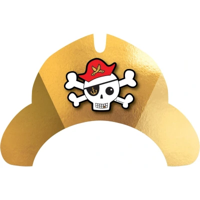 Afbeelding van Amscan Feesthoedjes Piraten Junior Karton Goud/wit 8 Stuks