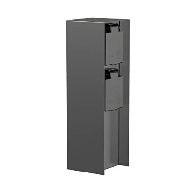 Afbeelding van ledscom.de Tuincontactdooszuil POMI voor buiten, IP44, 2 weg, roestvrij staal, kunststof, antraciet, hoekig, 23 cm, buitencontactdoos, tuincontactdoos, wandcontactdoos, energiezuil