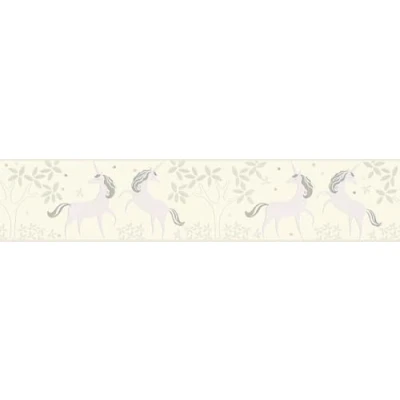 Afbeelding van &quot;UNICORN&quot; EENHOORN BEHANGRAND Kinderkamer paars wit zilver glitter A.S. Création Only Borders 11