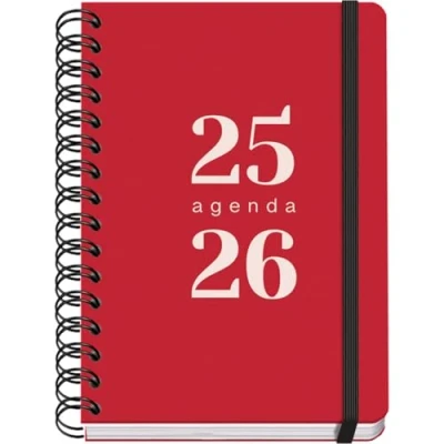 Afbeelding van Dohe Schoolagenda 2025 2026 Dag per Pagina, Formaat A5 (15x21 cm), Spaans en Engels, September tot Juni, Dubbele Spiraalbinding Elastieksluiting, Flexibele Kaft, 4 Stickervellen GRAMMAR Rood