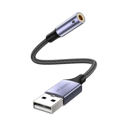 Afbeelding van MOSWAG USB naar 3,5 mm audio adapter, A externe geluidskaart extra stereo omzetteradapter Compatibel met hoofdtelefoon, pc, laptop, Linux, desktop, PS4