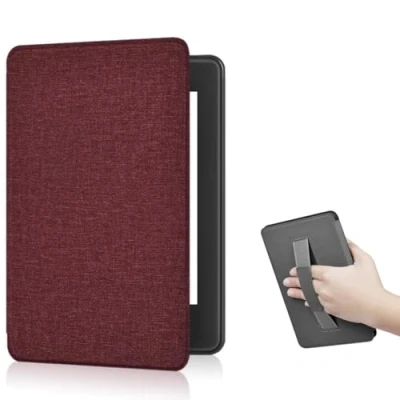 Afbeelding van voor 7 inch Kindle Paperwhite 12e generatie 2024 en Colorsoft Signature Edition Case, Auto Sleep Wake, Polsband Functie Case 12th Generation (wijnrood)