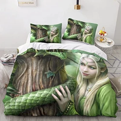Afbeelding van LENTLY Anne Stokes dekbedovertrek, 3 delige set, microvezel, polyester, dekbedovertrek met ritssluiting, kussensloop, tweepersoons (200 x 200 cm)