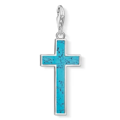 Afbeelding van Thomas Sabo Y0021 404 17 Bedelhanger voor dames en heren, turkoois kruis Charm Club 925 sterling zilver