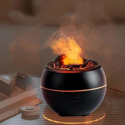 Afbeelding van diffuser etherische oliën, vlam aromatherapie diffuser, 360 ml aromadiffuser, olie voor thuis, slaapkamer (zwart)