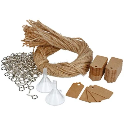 Afbeelding van COM FOUR® 100x accessoiresets voor het vullen, decoreren en ophangen van kruidenpotjes met kurken mini glazen flessen doe zelf (100 stuks accessoires)