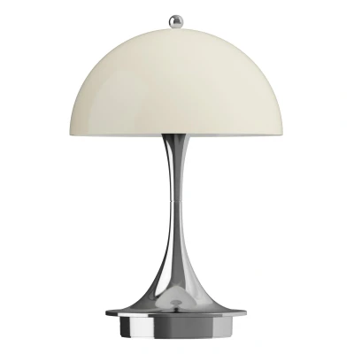 Afbeelding van Louis Poulsen Panthella Tafellamp V3Ø16 LED Oplaadbaar Chrome Beige