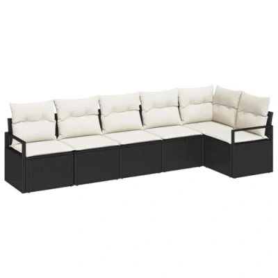 Afbeelding van vidaXL 6 delige tuinsofa set met kussens zwart poly rattan
