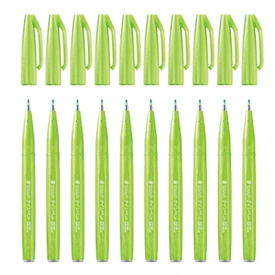 Afbeelding van Pentel SES15C KX Brush Sign Pen lichtgroen, vezelpen, penseelachtige punt, 10 stuks