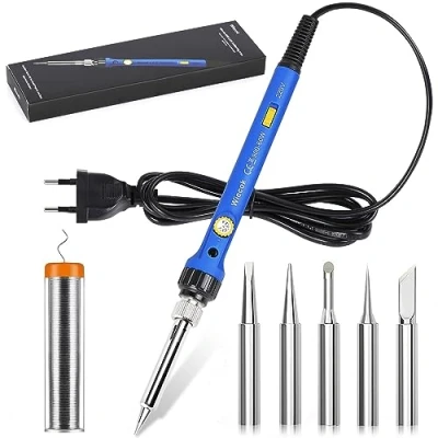 Afbeelding van Soldeerbout, Wiecok Soldering Iron 60W 220V Instelbare Temperatuur 220 480℃, ON/OFF Schakelaar, LED Indicator, 5 Soldeerstiften, Soldeerbout voor Elektrotechnische Reparaties Professionele Hobbyist