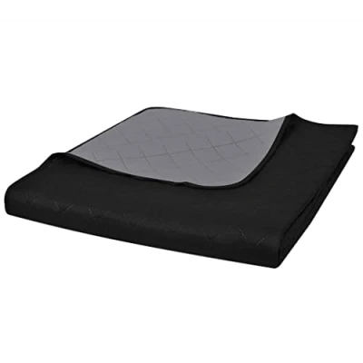 Afbeelding van vidaXL Bedsprei gewatteerd dubbelzijdig 220x240 cm zwart/grijs