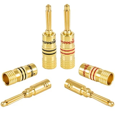 Afbeelding van Poppstar 4x High End Bananenstekker, voor Luidsprekerkabel (tot 4 mm²), Speakers, Luidspreker, AV Receiver, 24k Verguld (2x zwart, 2x rood)