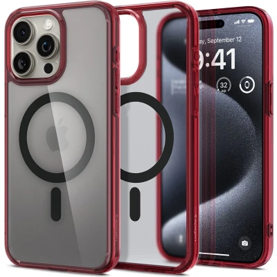 Afbeelding van Spigen Ultra Hybrid Frost MagFit Case Compatibel met iPhone 15 Pro hoesje Deep Red