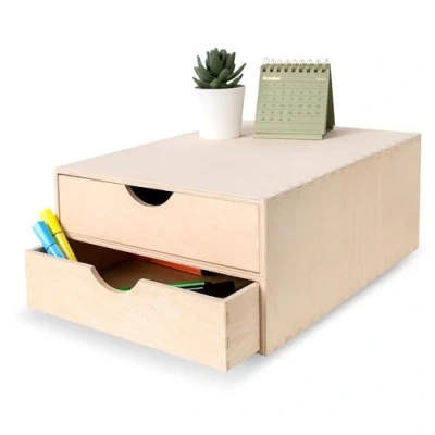 Afbeelding van Creative Deco Mini Houten Kist met 2 Lades Opbergkast Box Multiplex 33 x 25 13,5 cm