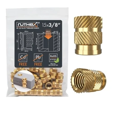 Afbeelding van ruthex Schroefdraadinzet, 3/8 inch (UNC), 15 stuks RX 16 x 12,7 schroefdraadbussen van messing, stabiele inpersmoeren, door warmte in 3D printdelen kunststof te gebruiken