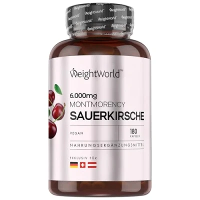 Afbeelding van Montmorency Kers capsules 6.000 mg zure kersenextract per portie 180 vegan voor 3 maanden Hoge kwaliteit tart cherry supplement 100% natuurlijk en GMO vrij Van maxmedix