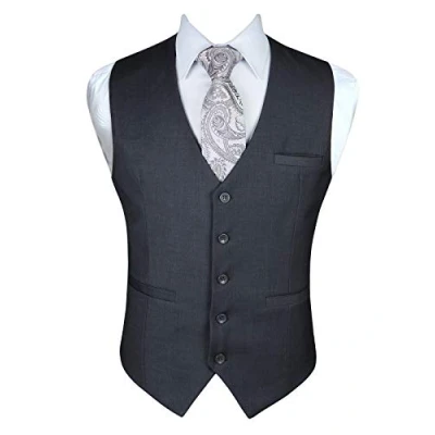 Afbeelding van Enlision Gilet voor heren, formele effen giletjes bruiloft, kleur smoking, smokingjas, zakelijk pak, vest met zakken XS 4XL, Grijs, 3XL
