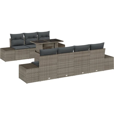 Afbeelding van vidaXL Tuinbankset 8 Stukken Grijs, Donker Wicker Rattan, Polyester