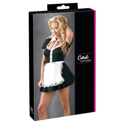 Afbeelding van Cottelli Collection Mini Jurk in Dienstmeisje Ontwerp voor de Ondeugende Avonden met Knoop Sluiting en Goede Pasvorm Maat L Zwart