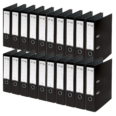 Afbeelding van Von Leitz Ordner A4, verpakking van 20 stuks, karton met kunststof omslag, 80 mm rugbreedte, Leitz, voor 600 vellen, blauwe engel &amp; FSC gecertificeerd, school, studie en thuis, zwart,