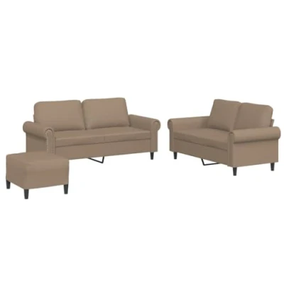 Afbeelding van vidaXL 3 delige Loungeset met kussens kunstleer cappuccino