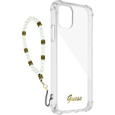 Afbeelding van Guess PC Script ShockProof Back Case Transparant Geschikt voor Apple iPhone 12/12 Pro (6.1&quot;) Witte Parels