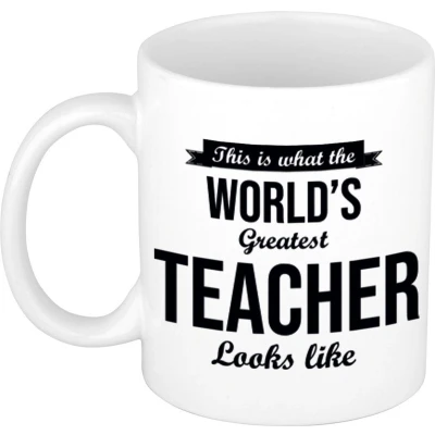 Afbeelding van Worlds Greatest Teacher cadeau mok / beker voor juf meester 300 ml feest mokken