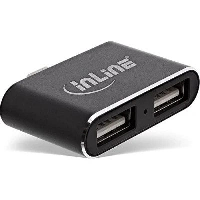 Afbeelding van InLine USB C hub met 2 A poorten busgevoed USB2.0 / zwart