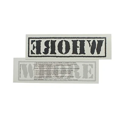 Afbeelding van Grote tattoo sticker, 2 stuks, in stempel look met Engelse tekst ‘Whore‘, belettering zwart, sexy kinky plaktattoo (2)