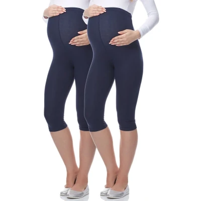 Afbeelding van BE Mammy Dames Leggings Zwangerschapskleding Capri Viscose 2Pack 03 2P Donkerblauw/Donkerblauw S