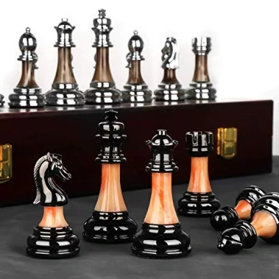 Afbeelding van Hoogwaardige dambord hout opvouwbaar, schaakspel handgemaakt, bordspellen voor 2 personen, schaak metalen games volwassenen,45 x 45 3cm