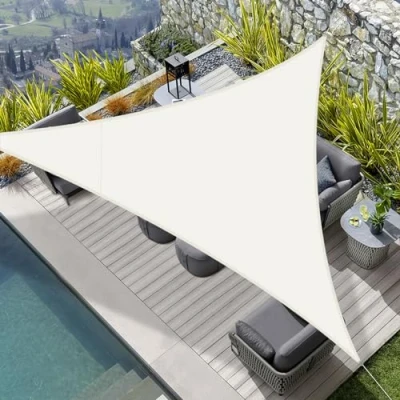 Afbeelding van HENG FENG Schaduw Zeil Driehoek Zonnezeil 5x5x5m Waterdicht Zonnescherm PES Polyester with 95% UV Blok for Buiten Patio Tuin Crème