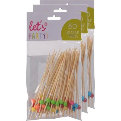 Afbeelding van Excellent Houseware Cocktailprikkers met balletje 150x stuks bamboe