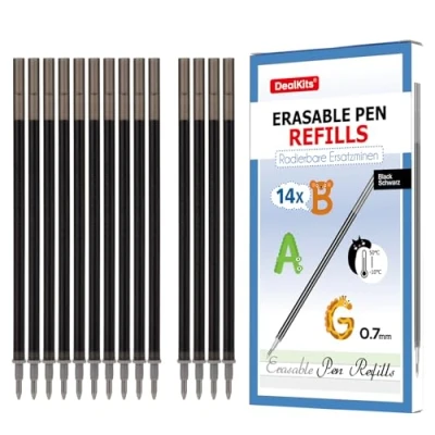 Afbeelding van DealKits uitwisbare vullingen, compatibel met Legami, 14 stuks, zwart, rollerball voor Legami pennen, patronen penpunt 0,7 mm, hoogte 13 cm