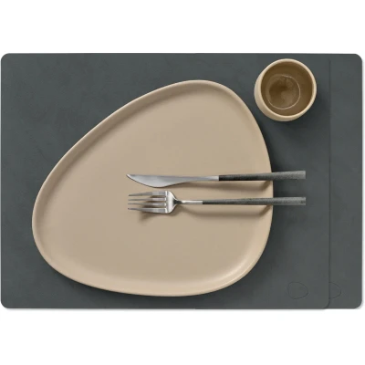 Afbeelding van LIND DNA Placemat/Onderleggers Nupo Leer Anthracite 45 x 35 cm 2 Stuks