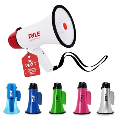 Afbeelding van Pyle Megafoon Luidspreker PA Toeter 20 Watt &amp; Instelbaar Volume Ingebouwde Sirene 732 Meter Bereik voor Voetbal, Honkbal, Hockey, Cheerleading Fans Coaches PMP20 Wit