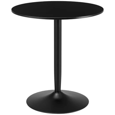 Afbeelding van HOMCOM eettafel, ronde keukentafel, moderne eetkamertafel voor 2 personen, bartafel, voetstuk met stalen poot, antislip voetsteun, salontafel woonkamer, Ø70 x 75 cm, zwart