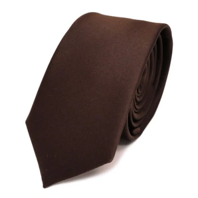 Afbeelding van TigerTie Herenstropdas smalle satijnen stropdas van 6 cm in effen design, ideaal voor zakelijke afspraken, feestelijke gelegenheden en vrije tijd, bruin, donkerbruin., Krawattengröße: ca. Länge 150
