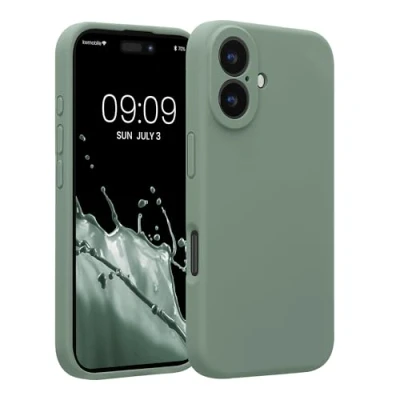 Afbeelding van kwmobile telefoonhoesje geschikt voor Apple iPhone 16 TPU backcover met siliconen coating Smartphone case in grijsgroen