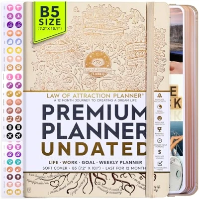 Afbeelding van Law of Attraction Planner Life Ongedateerde luxe wekelijkse en maandelijkse levensplanner om jouw doelen te bereiken. Een reis van 12 maanden de productiviteit verhogen