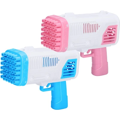 Afbeelding van Bubblez Bellenblaaspistool Bellenblaasmachine voor kinderen Zeepblaaspistool met 36 gaten AA batterijen Incl. 50 ml zeepoplossing 18,5 x 8,2 16,8 cm Roze/Blauw