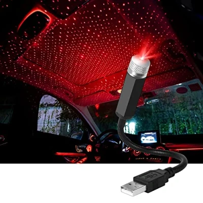 Afbeelding van URAQT LED autoplafond Starlight, Verstelbaar Auto interieur Sfeerlicht Meerdere modi Plug en Play USB Mini Starlight projectie lamp Universeel voor Car Home Party (Rood)