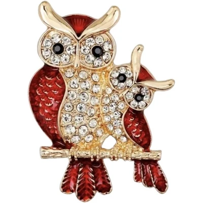 Afbeelding van Broche Uil Strass Rood ( Goudkleurig) 4.4 x 3.2 cm
