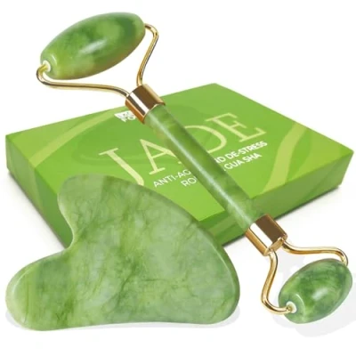 Afbeelding van LAC FOR YOU Gua Sha Natuursteen voor gezicht en jade roller, gezichtsmassageapparaat tegen rimpels, 2 stuks