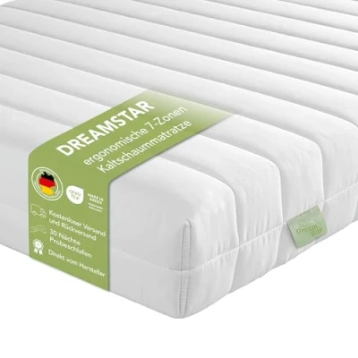 Afbeelding van DREAMSTAR Easy Flex orthopedisch koudschuimmatras met 7 zones, Öko Tex gecertificeerd, hardheidsgraad 2 en 3, rolmatras, 80 x 200 cm