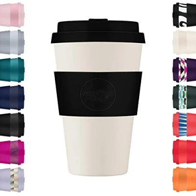Afbeelding van Ecoffee Cup Black Nature PLA Koffiebeker to Go 400 ml Zwart Siliconen
