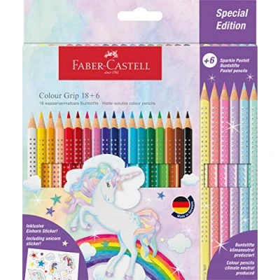Afbeelding van 5x Kleurpotlood Faber Castell grip Unicorn 18 colour 6 sparkle