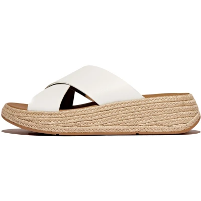 Afbeelding van FitFlop F Mode Espadrille Leather Flatform Cross Slides WIT Maat 36
